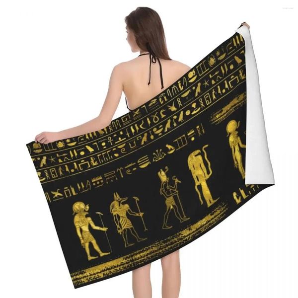 Handtuch, goldene ägyptische Götter und Hieroglyphen, Strand, personalisierbar, antikes Ägypten, Pharao Anubis, weiche Leinen-Mikrofaser-Duschtücher