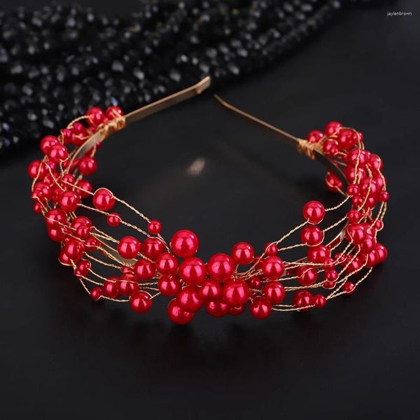 Kopfbedeckungen, 4 Farben, handgefertigt, Hochzeit, Kopfschmuck, rot, blau, Perlen-Tiaras, Prinzessin-Kronen, Damen-Stirnband, Braut-Haarschmuck, Reifen