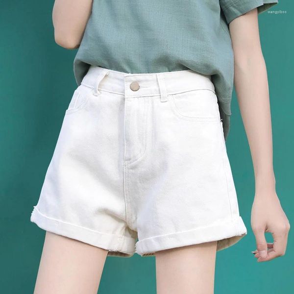 Calças de brim femininas bege denim shorts feminino verão fino 2024 primavera e outono cintura alta solta uma palavra calças de lazer de perna larga