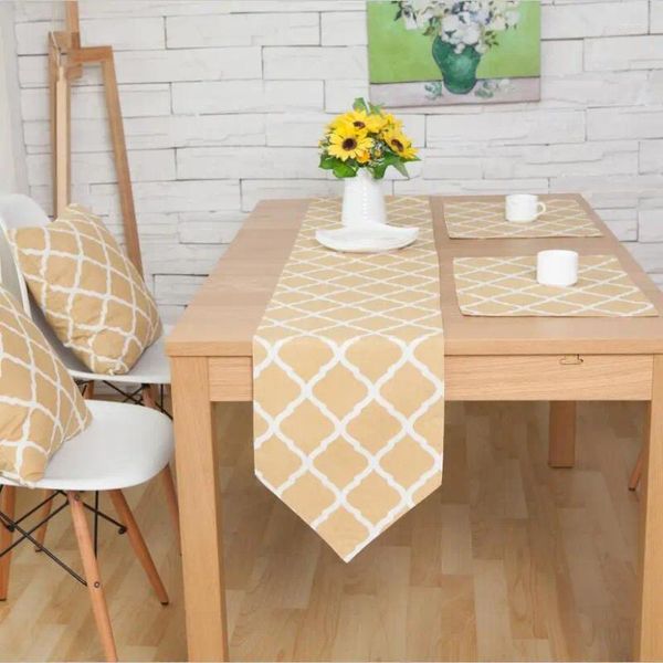 Corredor de mesa serapilheira linho vintage amarelo quatrefoil decoração para casa tapetes capa de almofada tamanho para escolher