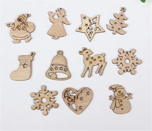 Decorazioni natalizie 30 set 50 pezzi Set fai da te in legno naturale Chip albero ornamenti appesi ciondolo regali per bambini forma pupazzo di neve Natale Orname