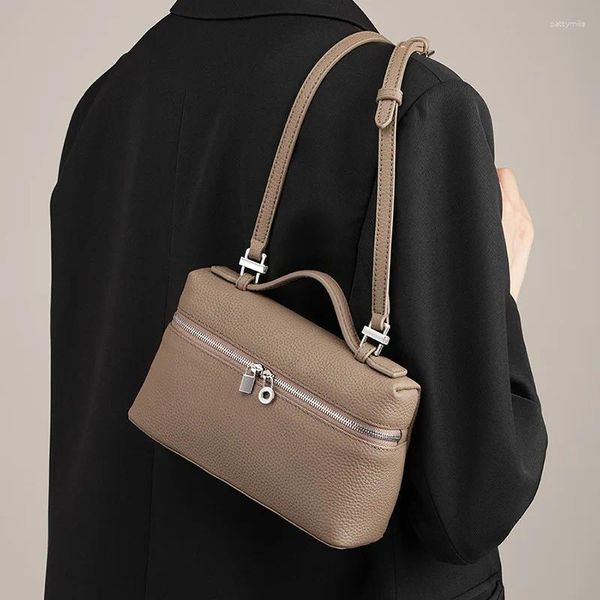 Abendtaschen Top Layer Rindsleder Lp19 Lunchbox Tasche Echtes Leder Damen 2024 Tragbare Umhängetasche Klein