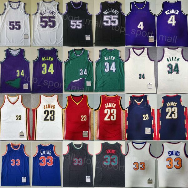 Erkekler Gerileme Basketbol Jason Williams Forma 55 Chris Webber 4 Michael Mike Bibby 10 Patrick Ewing 33 Ray Allen 34 LeBron James 23 Vintage gömlek retro dikiş