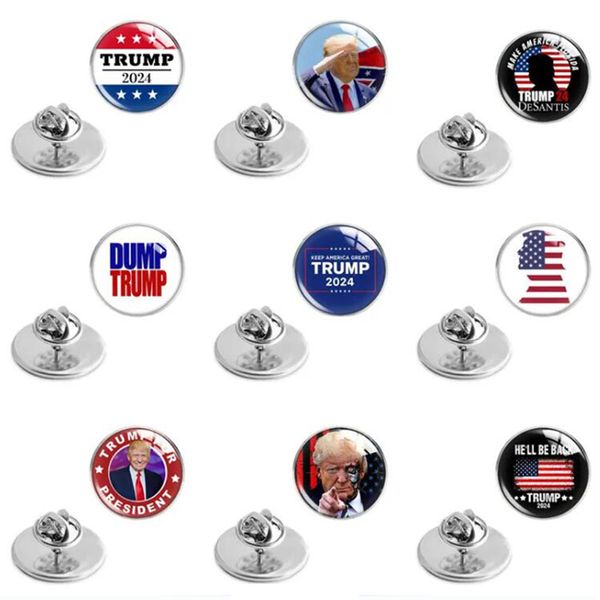 2024 broches americanos eleição trump metal distintivo pinos broche de vidro 9 estilo