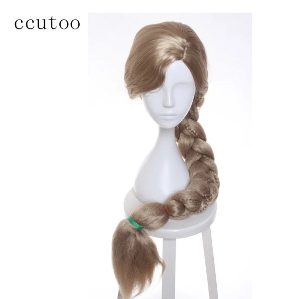 Parrucche ccutoo da donna lungo aggrovigliato Rapunzel bionda treccia in stile riga capelli sintetici costume cosplay parrucca fibra resistente al calore