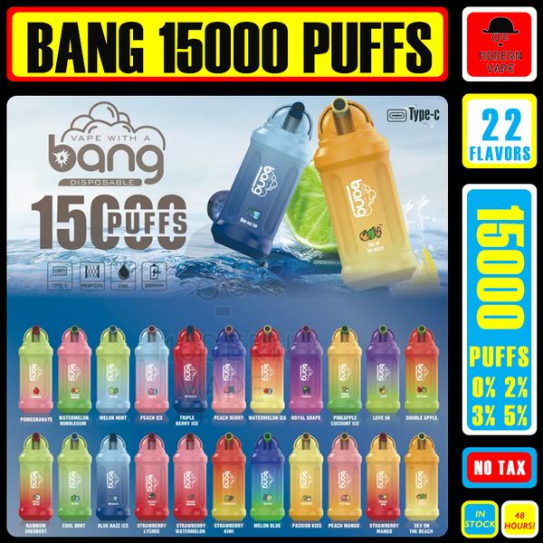 Original Bang15000 Puff 15k puff Vape Pen vaper Vapes descartáveis ​​desechable E cigarro vapers desechables Vaporizador Recarga Malha Bobina Vape Pen 22 sabor