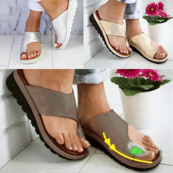 Sandalen Frauen Sommer Sandalen bequeme Plattform Sandalen Bunion Korrektorschuhe flache Sohle Schuhe Big Zehen Fuß Strand Sandale orthopädische Hausschuhe