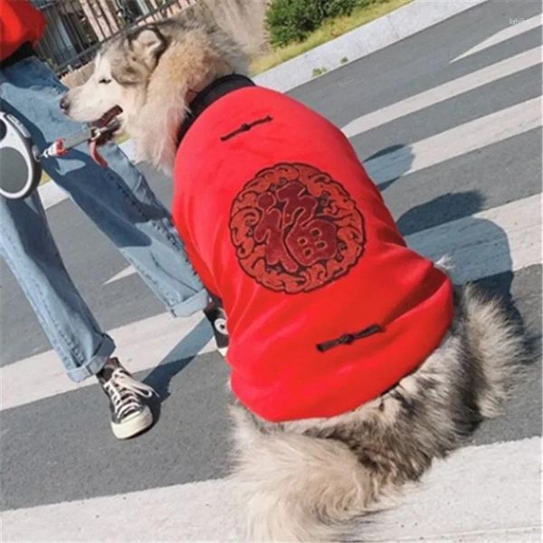 Vestuário para cães Ano Chinês Roupas Tang Terno Pequeno Traje Grande Roupa de Inverno Pet Casaco Jaqueta Golden Retriever
