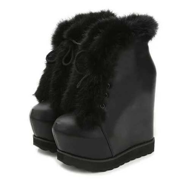 Kleid Schuhe Heiße Frauen Stiefel 2019 Winter Faux Pelz Mode Keile Heels Frau Plattform Warme Schnee Luxus Damen Ankle Boot schwarz H240321