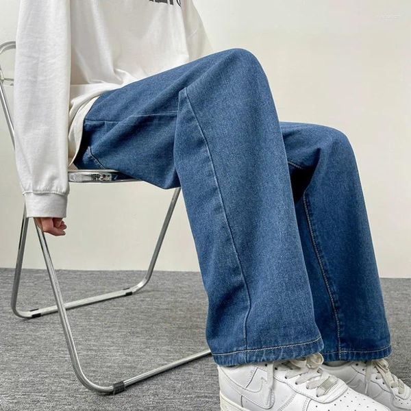 Calças de brim masculinas 2024 y2k streetwear baggy homens coreano moda solta em linha reta perna larga calças masculinas roupas de marca preto luz azul