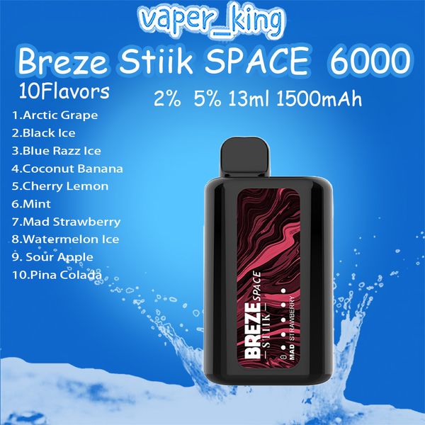 Orijinal Brezz Stiik Vapes Alan 6000 Puff Prime Tesis Edilebilir Vape 5 LED Gösterge Pil Seviyesi 1500mAH Şarj Yok 6K Puf Çubukları 13ml Önceden Doldurulmuş Ejuice