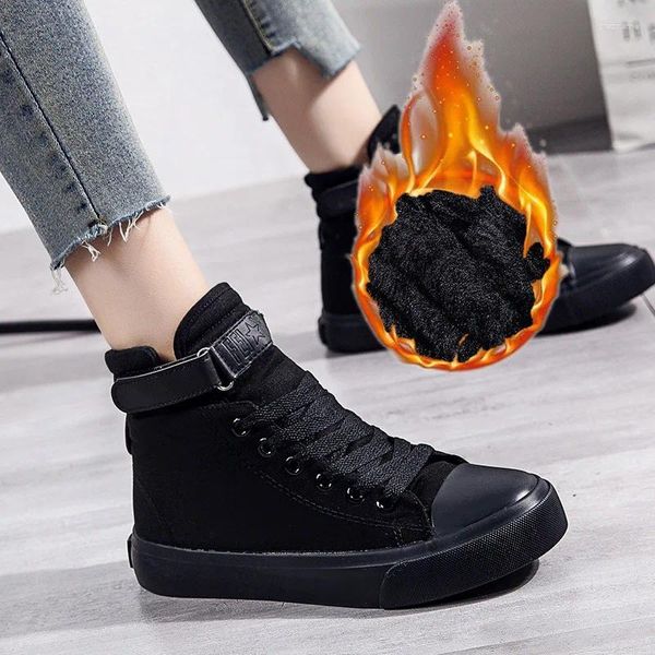 Scarpe casual 2024 Inverno Plus Velluto spesso tela alta da donna Versione coreana della pasta isolante termica