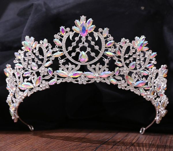 Luxo prata cor ab cristal nupcial tiaras barroco coroa headpieces noiva festa strass diadema casamento jóias de cabelo ornamentos5636886