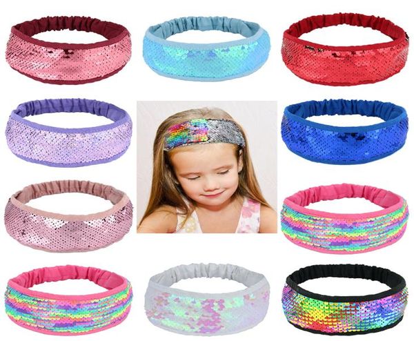 12 Farben Mode Mädchen elastische Pailletten Stirnbänder Kinder Mädchen Glitzer bunte Haarbänder Haarstäbe Kinder Haarschmuck M8848131422