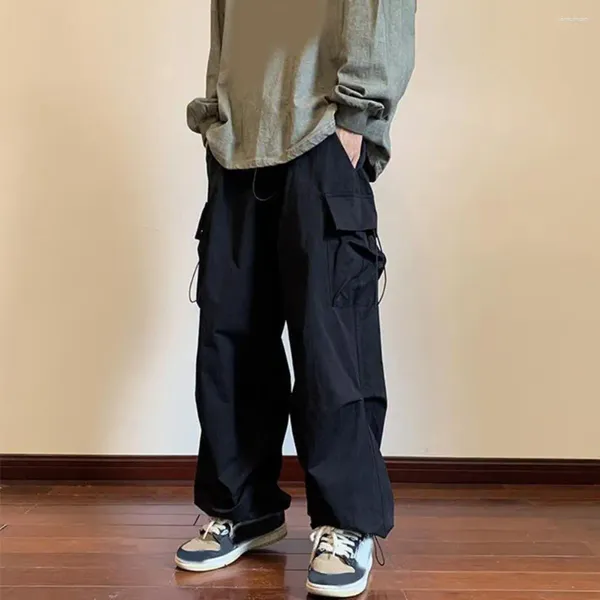 Pantaloni da uomo Pantaloni larghi da uomo Cargo in vita elastica con tasche multiple Tessuto traspirante Design a gamba larga per streetwear sportivo