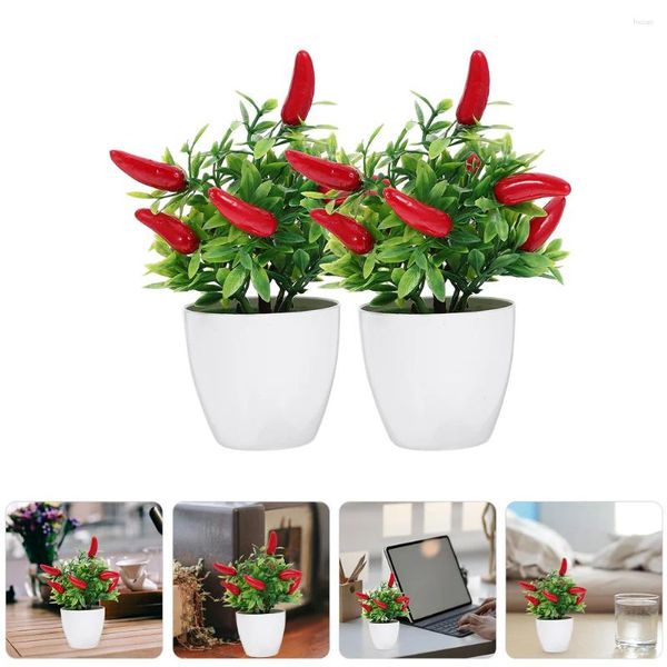 Flores decorativas 4 Pcs Desktop Mini Vaso Planta Chili Bonsai Miniatura Decoração Realista