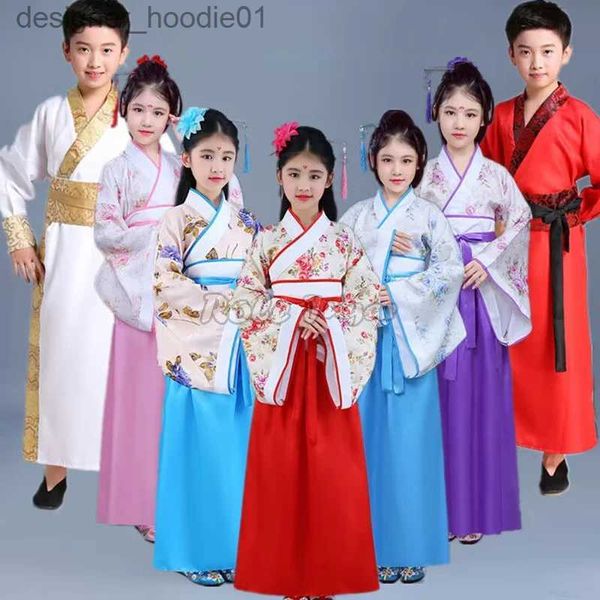 Cosplay Anime-Kostüme, alte chinesische Tang-Dynastie, für Kinder, Urlaub, Bühnenauftritt, Outdoor, für Jungen und Mädchen, chinesisches traditionelles Han-Fulai-Satin-Gewand C24320