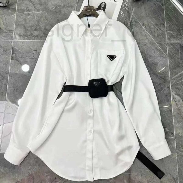 Женские блузки Рубашки дизайнерские блузки с поясом для женщин Дизайнерские топы с треугольными буквами Качественное шифоновое сексуальное пальто с поясной сумкой SML JCK0