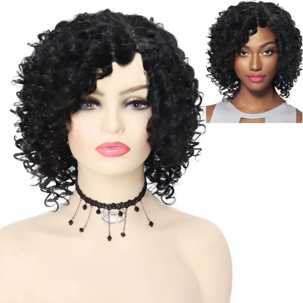 Parrucche GNIMEGIL Parrucche sintetiche corte per donne nere Parrucca nera afro crespa riccia Costume cosplay femminile Festa quotidiana Carnevale di Halloween