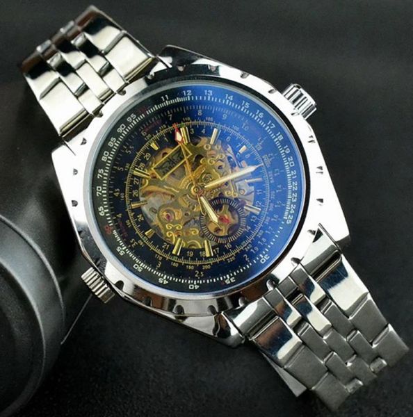 Botas Jaragar Golden Skeleton Watches Men Brand Sier