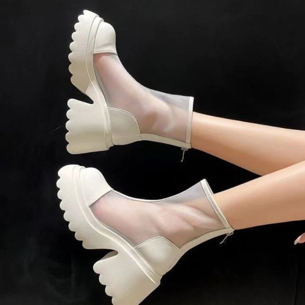 Boots Women's Mesh Cool Boots Fashion Back Nonslip Platform Shoes 2023 Летняя тенденция дышащая кусочка вечеринка сапоги Mujer Mujer