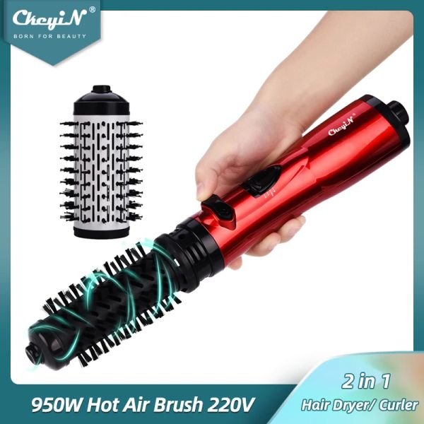 Escovas Ckeyin escova de secador de cabelo 2 em 1 escova de rotação de ar quente curling alisamento estilo autorotating iônico redondo secador de cabelo volumizador