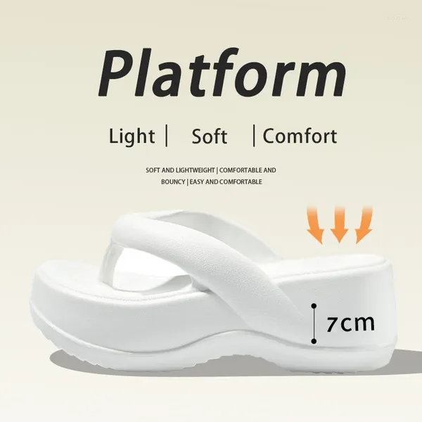 Terlik Qyckaby 2024 7cm Platform Flip-Flops Yaz Eva Yüksek Topuklu Sandal Kadın Açık Slip Olmayan Kadın Sahil Plaj Ayakkabıları