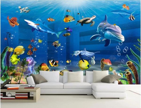 Sfondi Murale personalizzato 3d Carta da parati Sea World Bambini Immagine Living Room Decor Pittura Murales per pareti 3 D