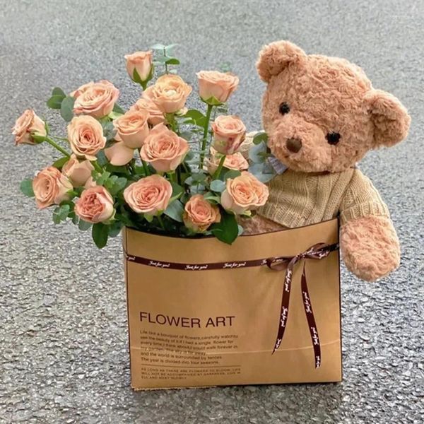 Confezione regalo Borsa per la conservazione della carta Kraft di grandi dimensioni Scatola per imballaggio dei fiori Scatole natalizie multifunzione per la casa, il matrimonio, il compleanno