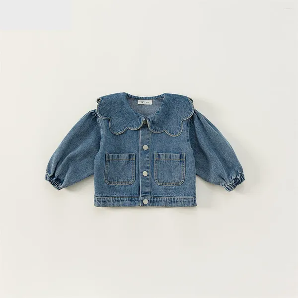 Jacken Mädchen Big Petal Kragen Blau Denim Frühling Kinder Koreanischen Stil Top Baby Mädchen Kleinkind Langärmelige Strickjacke Kinder Kleidung