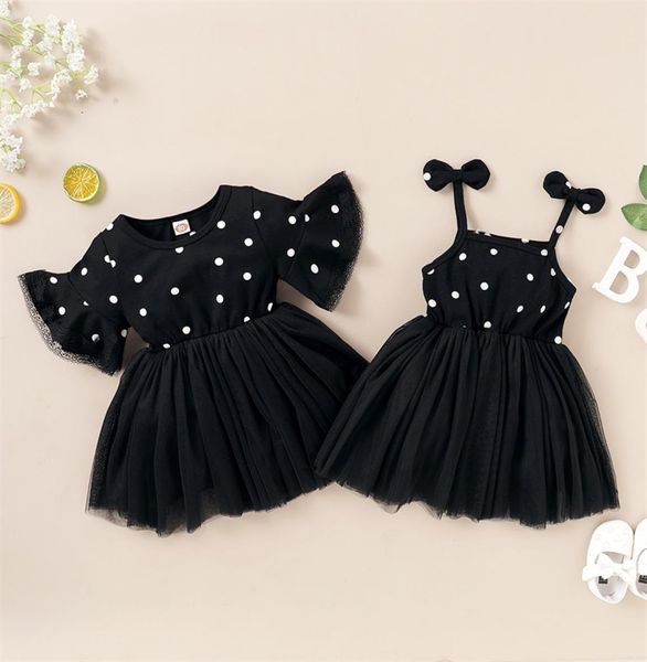 Verão crianças meninas vestido preto bolinhas gaze bonito infantil da criança crianças vestidos de princesa para meninas roupas de bebê crianças pano 6317847