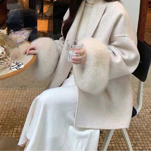 Pele feminina pele sintética noite e dublin coreano dupla face casaco de caxemira feminino pele de raposa grama roupão de banho de lã de alta qualidade