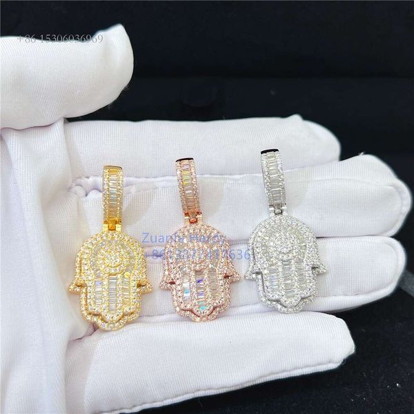 Hip Hop Pequeno Charme Sterling Sier Moda Jóias Gelado VVS Moissanite Diamante Hamsa Pingente Colar