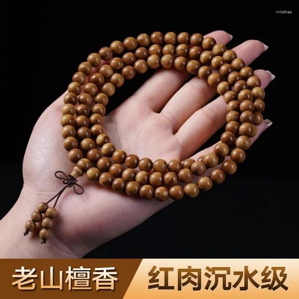 Bracciale con perline di Buddha profumate bianche in legno di sandalo Strand India Laoshan