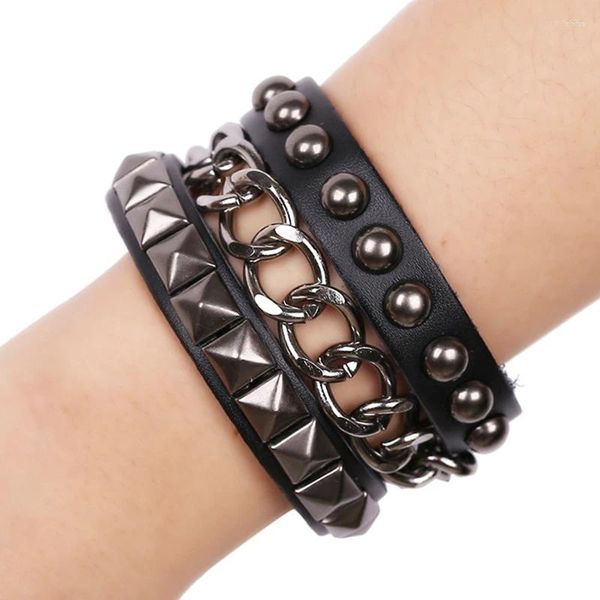 Forniture per feste Bracciale multistrato Rivetti punk Polsino con borchie Polsino in pelle Goccia regolabile