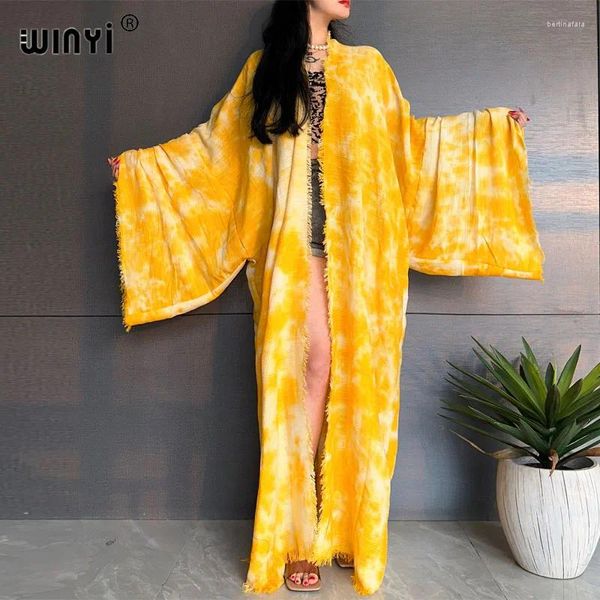 Europa praia cover ups para banho feminino tie dye elegante quimono maiô cabo vestido de verão 2024 beachwear roupas vendas