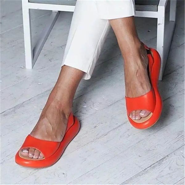 Sandalen Frauen flach Frauen Sandalen Frau Peep Zeh Weibliche elegante flache Schuhe 2021 Ballett Flats Plus Größe 42 43 Schuhe Frau Orange Weiß