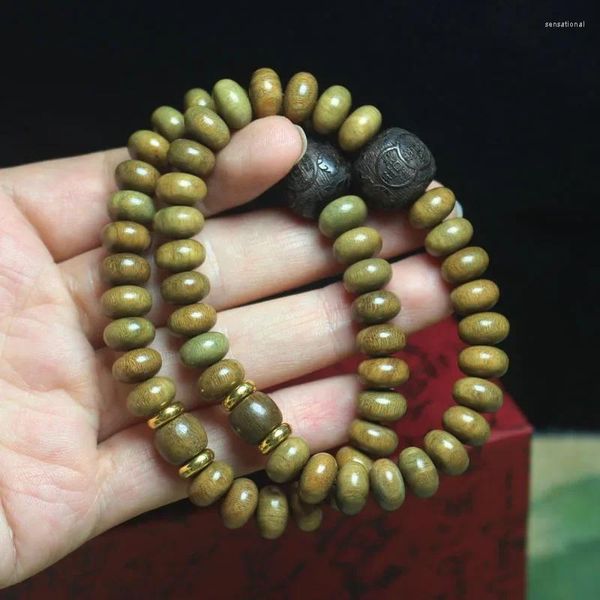 Strang Grüne Sandelholz Abacus Perlen Handschnur mit geschnitztem Buddha Männer und Frauen Armband Liebhaber Schmuck Handwerk