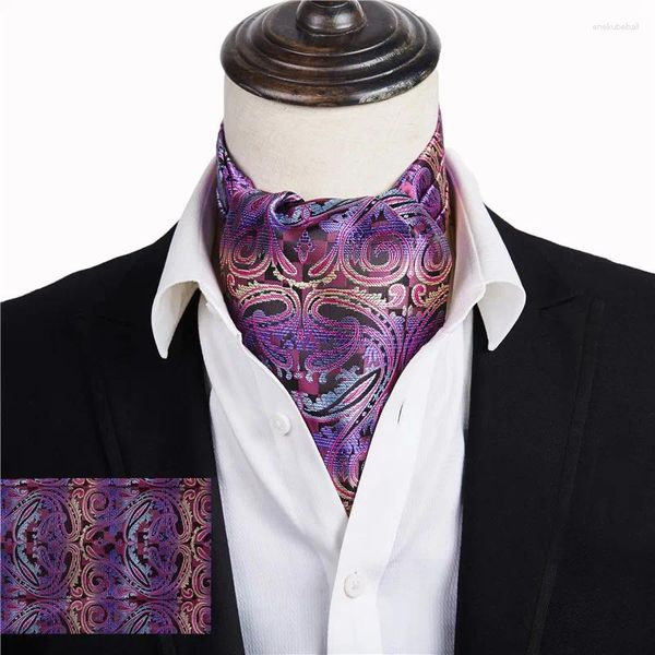 Papillon Ikepeibao Uomo Lusso Viola Paisley Floreale Cravatta Ascot di seta Self British Gentleman Sciarpa in poliestere Cravatta all'ingrosso