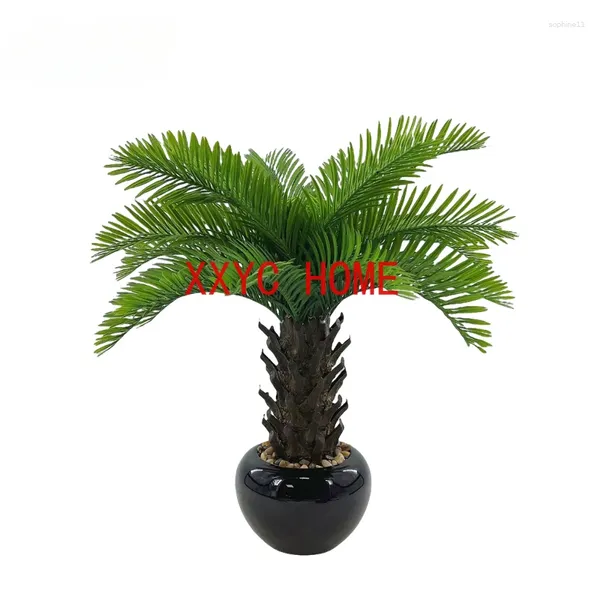 Flores decorativas artificiais em vaso de coco, palmeira tropical, bonsai, decoração para casa, escritório, vida ao ar livre, falsa