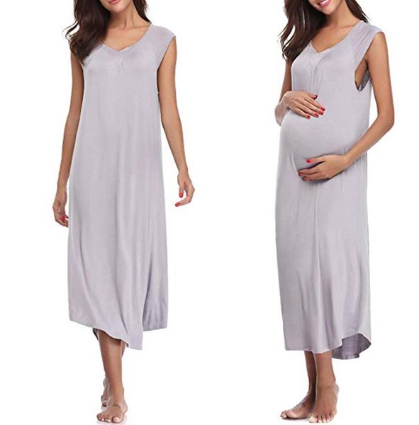 Vestidos de maternidade de verão roupas grávidas vestido de gravidez casual sem mangas sólido cinza vestido de grávida algodão tealength sundress1192933