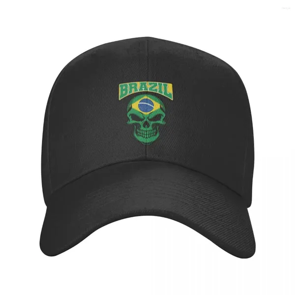 Ballkappen, coole Flagge von Brasilien auf Totenkopf-Emblem, Baseballkappe für Damen und Herren, individuell verstellbar, für Erwachsene, brasilianischer Papa-Hut, Frühling