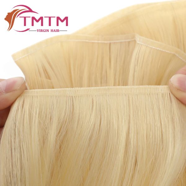 Trama plana virgem extensões de cabelo humano costurar em pacotes de cabelo natural europeu 50 g/pc sem costura invisível handtied tecer cabelo de seda