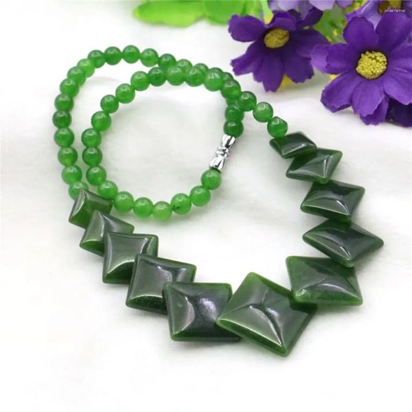 Ketten 6-14mm Runde Diagonale Quadratische Grüne Jade Halskette Naturstein Chalcedon Hals Tragen Frauen Mädchen Mode Schmuck Machen Design