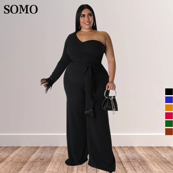 днище Somo Plus Size Женская одежда улица Сексуальные комбинезоны Sexy Off Plouds One Elive Ladies Romper Plant