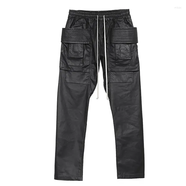 Мужские брюки с темным покрытием и восковой поверхностью, мужские брюки-карго с двойной петлей, хлопковые повседневные брюки для паркура и пота, повседневные брюки на шнурке