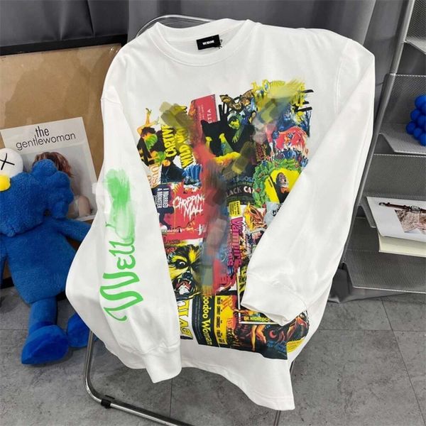 23 Frühling Herbst bedrucktes T-Shirt mit Ärmeln WE11DONE CIKSHR Filmplakat Graffiti lockerer mittellanger Pullover für Herren und Damen