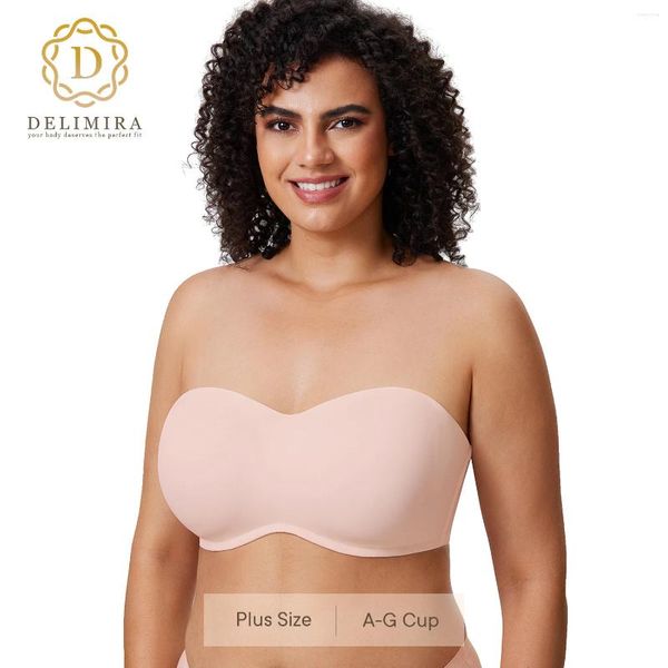 Bras DELIMIRA Womens Plus Size Seamless Underwire Bandeau Minimizador Strapless Sutiã para Grande Busted Mulheres Suporte de Cobertura Completa