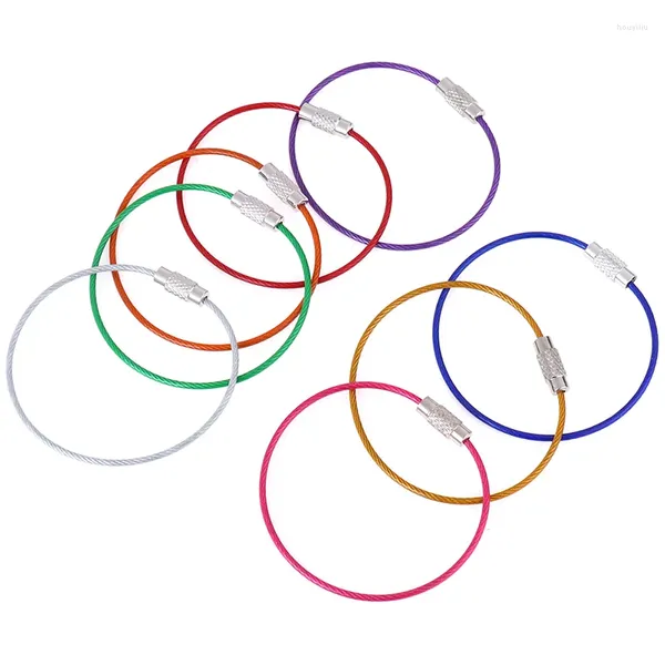 Chaveiros 10 pcs Fio de Aço Inoxidável Chaveiro Anel Chave Chaveiro Círculo Corda Cabo Loop Ao Ar Livre Acampamento Bagagem Tag Parafuso Bloqueio Gadget 1.5 / 150mm