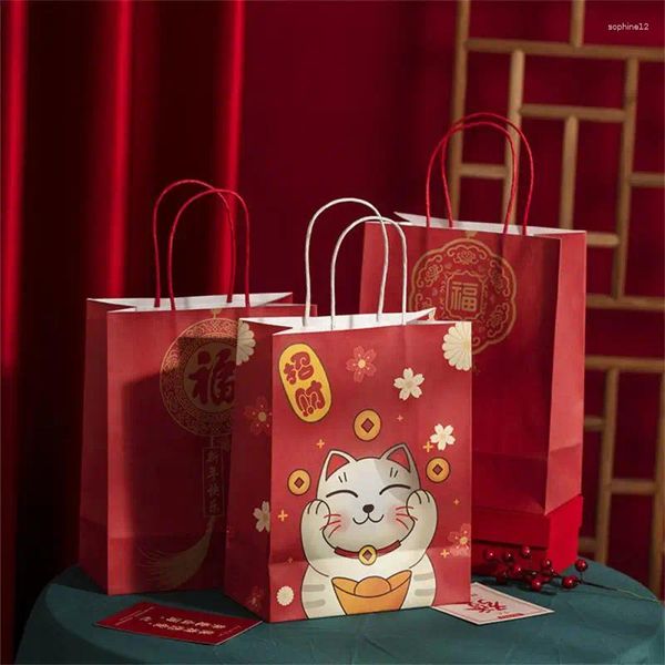 Подарочная упаковка, праздничный пакет из крафт-бумаги, сильный годичный аромат, печать, ручная красная сумка для праздника, вечеринок